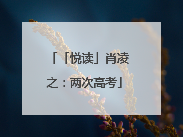 「悦读」肖凌之：两次高考