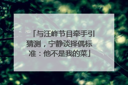 与汪峰节目牵手引猜测，宁静谈择偶标准：他不是我的菜